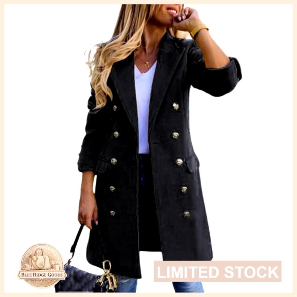 Classic Double Breasted Wool Peacoat Slim Fit Elegant Midi Length Coat